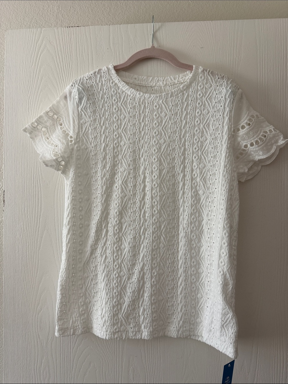 Cupshe White Eyelet Lace Short-Sleeve Tee